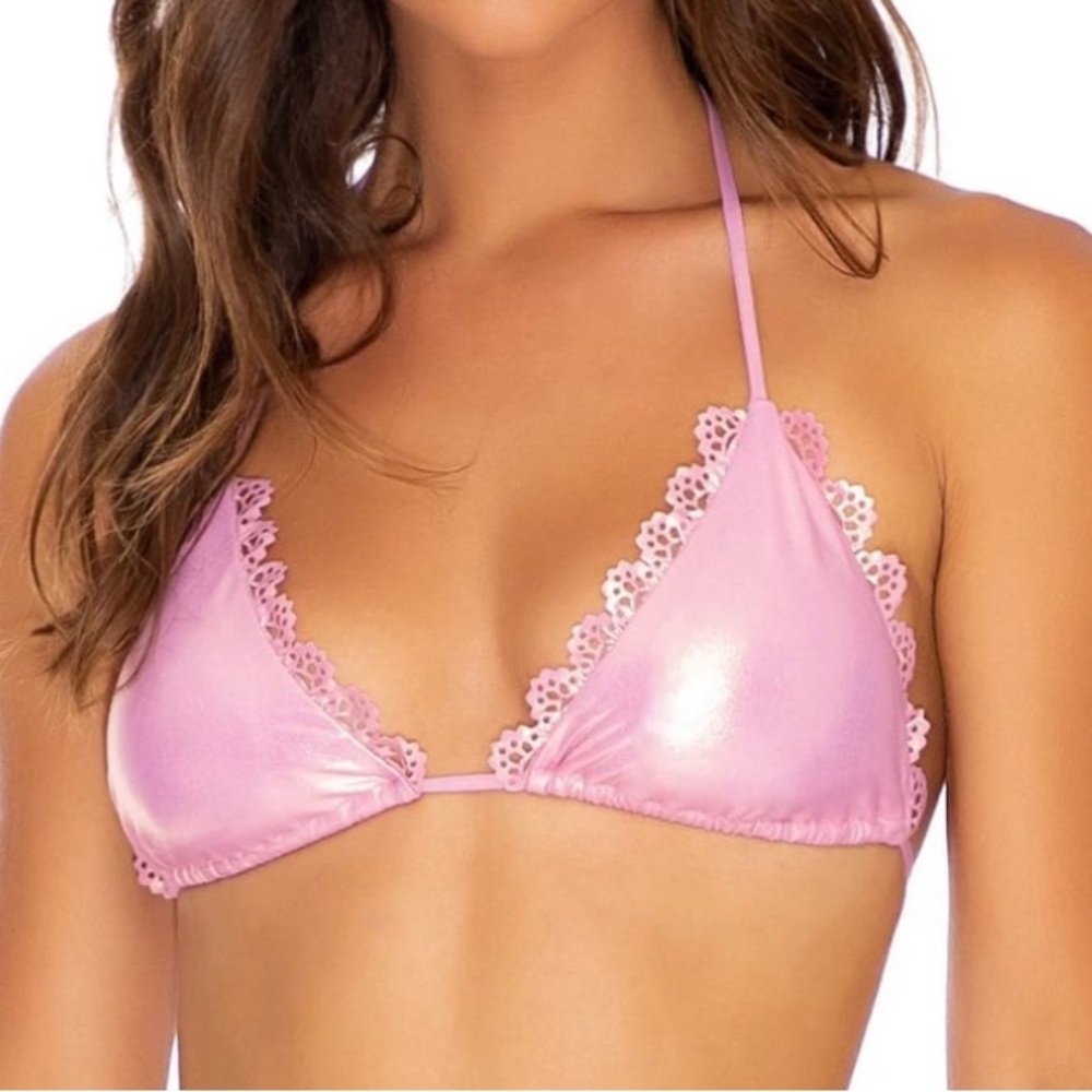 LULI FAMA Noches De Sevilla  Triangle Bikini Top Rose Champagne NWT D Cup